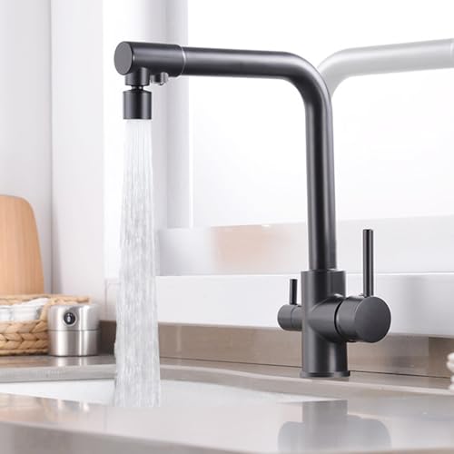 Robinet d'évier de cuisine noir au design en laiton massif - 2