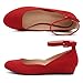 Shoe Land Women’s Flats – Dressy & Comfortable Slip-On Shoes with Low Wedge & Ankle Strap | Round Toe Ballet Flats for Work, Office, Party & Business Casual, Red, Size 7.0, SL-August