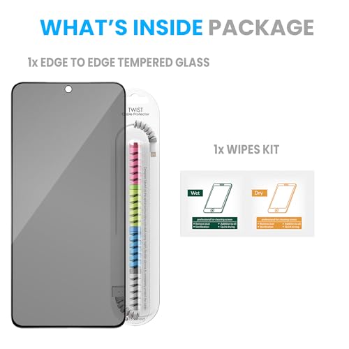 Image of ArmourPro Privacy Tempered Glass for Samsung Galaxy S25 FE - Anti Spy Anti Peeping Screen Protector, Edge-to-Edge Full Coverage, 9H Hardness with Cable Protector | Black