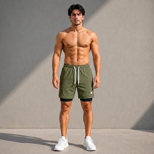 Image of Boldshark Men's 2-in-1 Running Shorts with Inner Compression Layer, Quick-Dry Sports Shorts with Phone Pocket for Gym, Running & Training