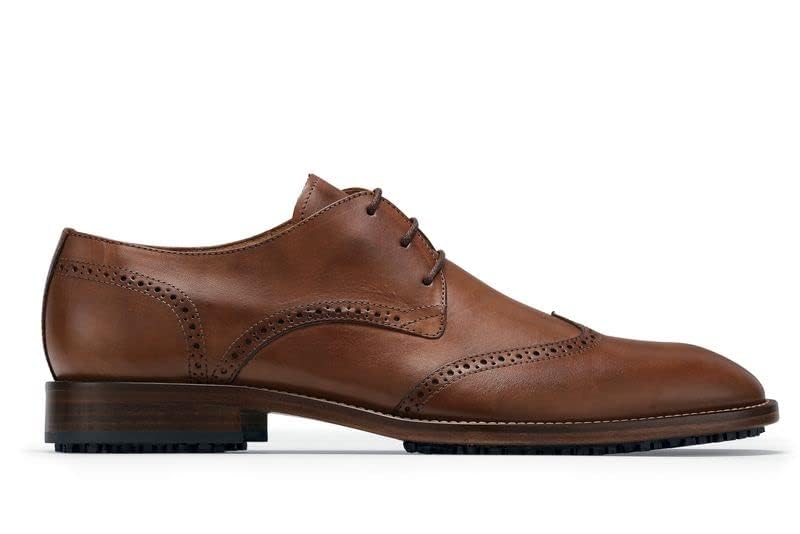 MOZO Portuguese Leather Collection Men's Slip-Resistant Oxfords - Dressy Non-Slip Restaurant Shoes for Men in Food Service - Bronson