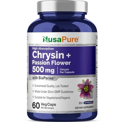 NusaPure Chrysin 500mg to 60 Veg Capsules (Non-GMO Vegan)
