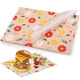 GeeRic Independence Day Waxed Deli Paper Sheets for Food 11 * 15 Inch, 100 Pcs Food Basket Liners for French Fries, 2026 Burgers, Dry Sandwich Wrap Paper Sheets Floral