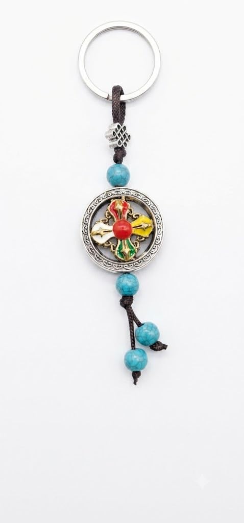 Decorative Buddhist Symbol Keychain with Turquoise Beads | Traditional Tibetan Inspired Key Ring | Stylish Keychain for Car, Bag, Backpack & Everyday Use-image-4