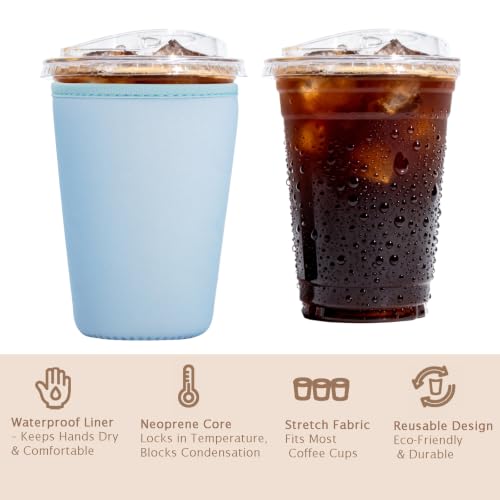 Image of Reusable Insulated Sleeve for Iced Coffee Cup, 3-Pack Coffee Neoprene Drink Sleeve for Cold & Hot Drinks, Beverage Holder for Iced Coffee (Baby Blue)