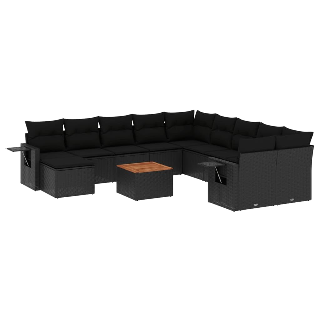 vidaXL Salon de Jardin 12 pcs avec Coussins Noir résine tressée