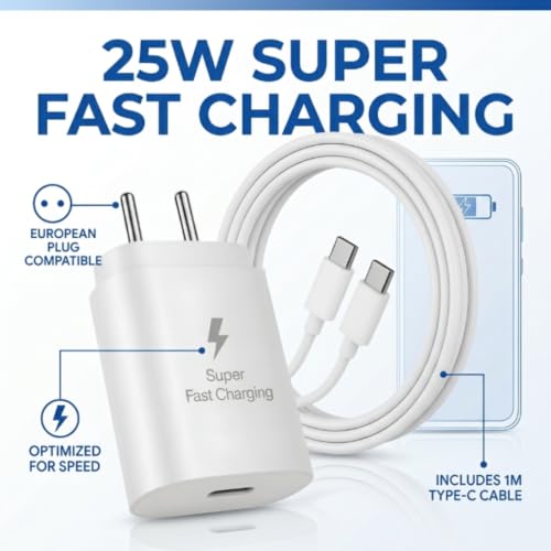 Image of Scalebee 25W Type-C Charger Adapter & Cable | Compatible with Samsung Galaxy S25, S24, S23, S22, S21, Compatible with M35, M36, M16, M06, M05, M56