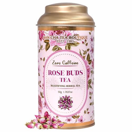Image of Sancha Tea Boutique, Mini Rose Buds Herbal Tea | 100% Caffeine-Free Floral Tisane | Sun-Dried Young Rose Buds | Pure Botanical Infusion, 50g