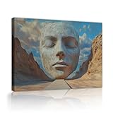 YUNART Escultura del desierto Arte de pared en lienzo Obra de arte enmarcada grande Surrealismo Cara abstracta Decor de pared para sala de estar Decor estética 50x70cm Marco interior