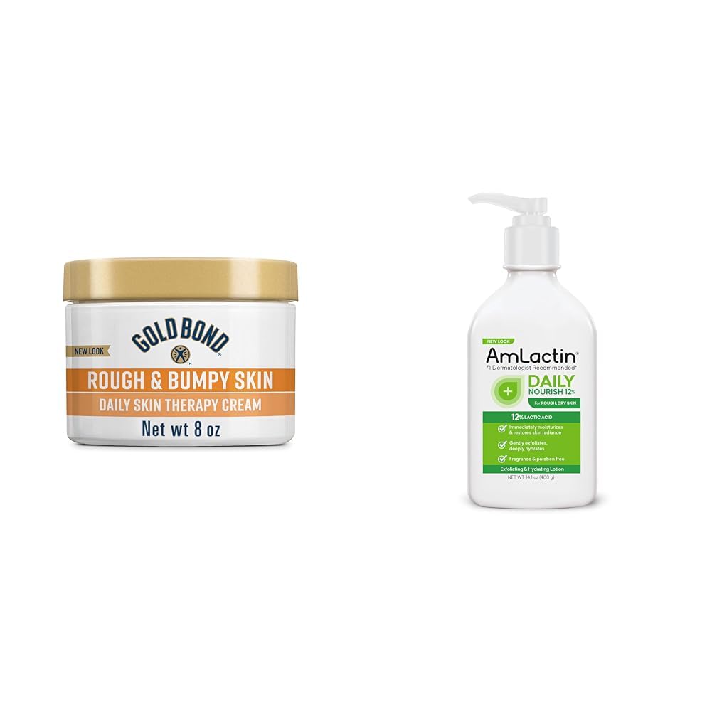 Rough & Bumpy 8 oz Cream & AmLactin Daily Nourish 14.1 oz Lotion with 12% Lactic Acid for Dry Skin