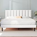Queen Bed Frame, Molblly Bed Frame Queen with Upholstered Headboard, Platform Bed Frame Queen with Wood Slat Support No Box Spring Needed, Queen Size Bed Frame Easy Assembly,White