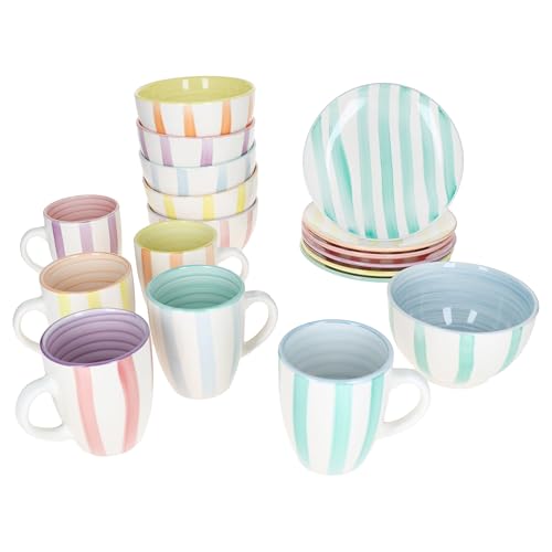 MamboCat Beach Pastello Stripes 18tlg Frühstücksset I Je 6X kleine...