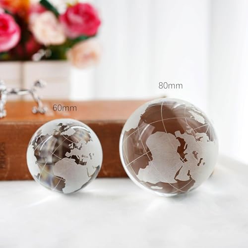 Image of 3.15in Crystal Earth Globe with Stand Glass World Globe Paperweight | Premium K9 crystal Includes metal stand Ready for desk office bookshelf and home display