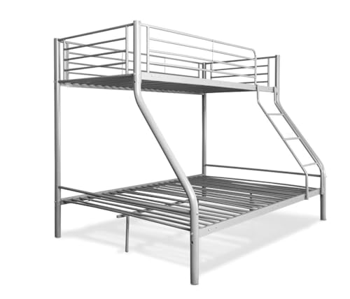 Visual Stocks Litera Matrimonial - Gris - Litera Doble - Litera Matrimonio - Medidas 90x190 cm y 135x190 cm - Litera de Metal con Escalera - Litera Practica.
