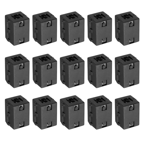 uxcell 15 Pcs Ferrite Filter Ring Core RFI EMI Noise Suppression Cable Clip ID 8mm 0.31Inch Square Style for Electronic Devices, Industry, Black