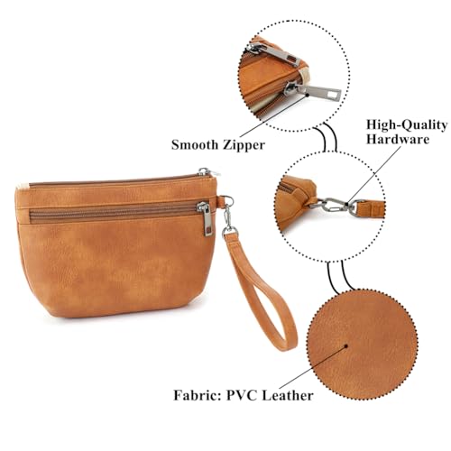 Image of Small Wristlet Wallets for Women, Zip Clutch Bag with Wristlet Pouch, 3-Zipper Original Design