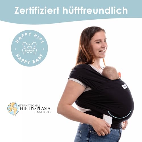 Sleepy Wrap Babytragetuch - Baumwoll Tragetuch Baby Neugeboren bis 15 kg, Maschinenwaschbar, Kuschelweich & Atmungsaktiv (Schwarz)