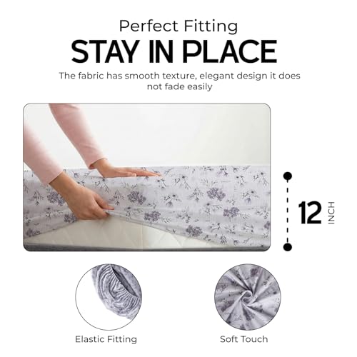 Image of LINENWALAS 100% Cotton Elastic Fitted Bed Sheet for King Size Bed | Fits 6-12 Inch Mattress | Soft, Breathable, Oeko-TEX Certified Premium Bedsheet with 2 Pillow Cover (72x78 Inches, Lavender Haze)