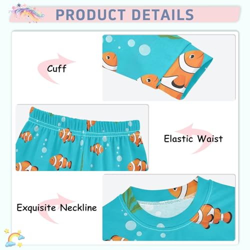 Pajama Sets Long Sleeve Cute Clownfish Underwater Pattern Soft Comfy Sleepwear 2 Piece PJS 3-8T4