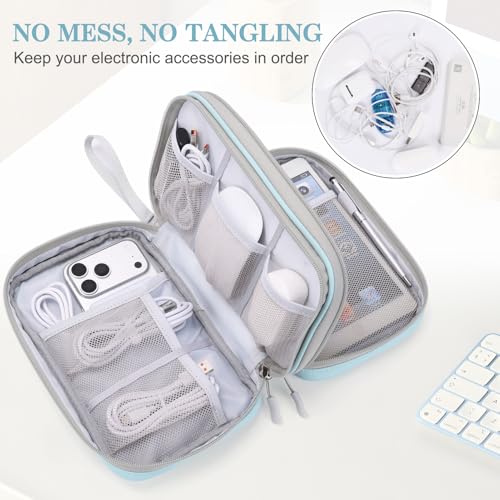 Image of FYY Electronic Organizer, Large Travel Cable Organizer Bag Pouch Electronic Accessories Carry Case Portable Waterproof Double Layers All-in-One Storage Bag for Cable, Cord, Charger, Mint Green