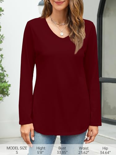 Image of Elesomo Womens T Shirts V Neck Summer Short /Long Sleeve Cotton Tops Tees