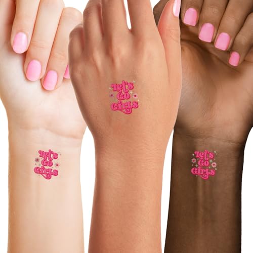 FLASH TATTOOS LET'S GO GIRLS set of 10 individual premium waterproof metallic pink foil temporary...