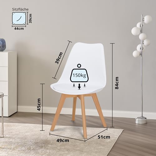 KHG-Esszimmerstuhl-Polsterstuhl-Skandi-Look-Stuhlbeine-Massivholz-Buche-Kunststoff-Sitzschale-gepolstertes-Kunstleder-Sitzkissen-modern-pflegeleicht-belastbar-bis-150-kg-Weis | Dealmeister.io Alt tag für bilder post titel