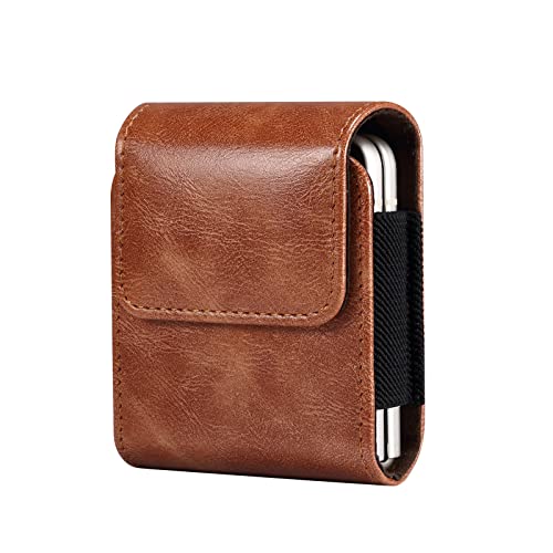 Aopan Ceinture Clip Étui Cuir Boucle Coque pour Samsung Galaxy Z Flip 3 / Z Flip 4 (Brun) Cover