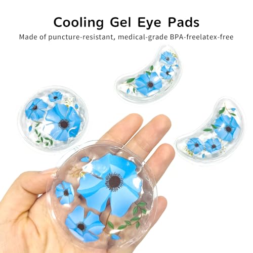 Image of 4PCS Gel Eye Ice Pack Set, Cold & Hot Compress, Reusable Cooling Gel Pads for Strain Relief, Swelling, Dark Circles, Redness, Puffy Eyes, Surgery Recovery (4 Blue flowers)