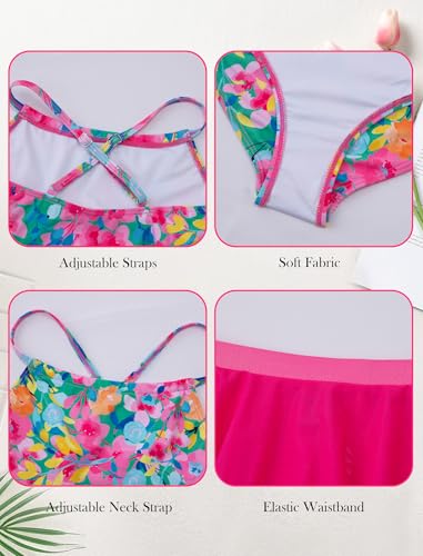 Image of Girls One Piece Swimsuits with Mesh Skirt Tanikini Bathing Suit Swimwear 6-14Y