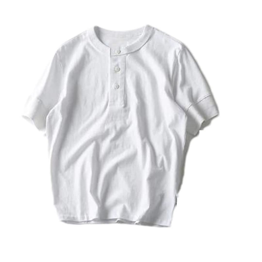 Vogrtcc Camiseta de manga corta con cuello Henry para hombre, algodón lavado, estilo casual