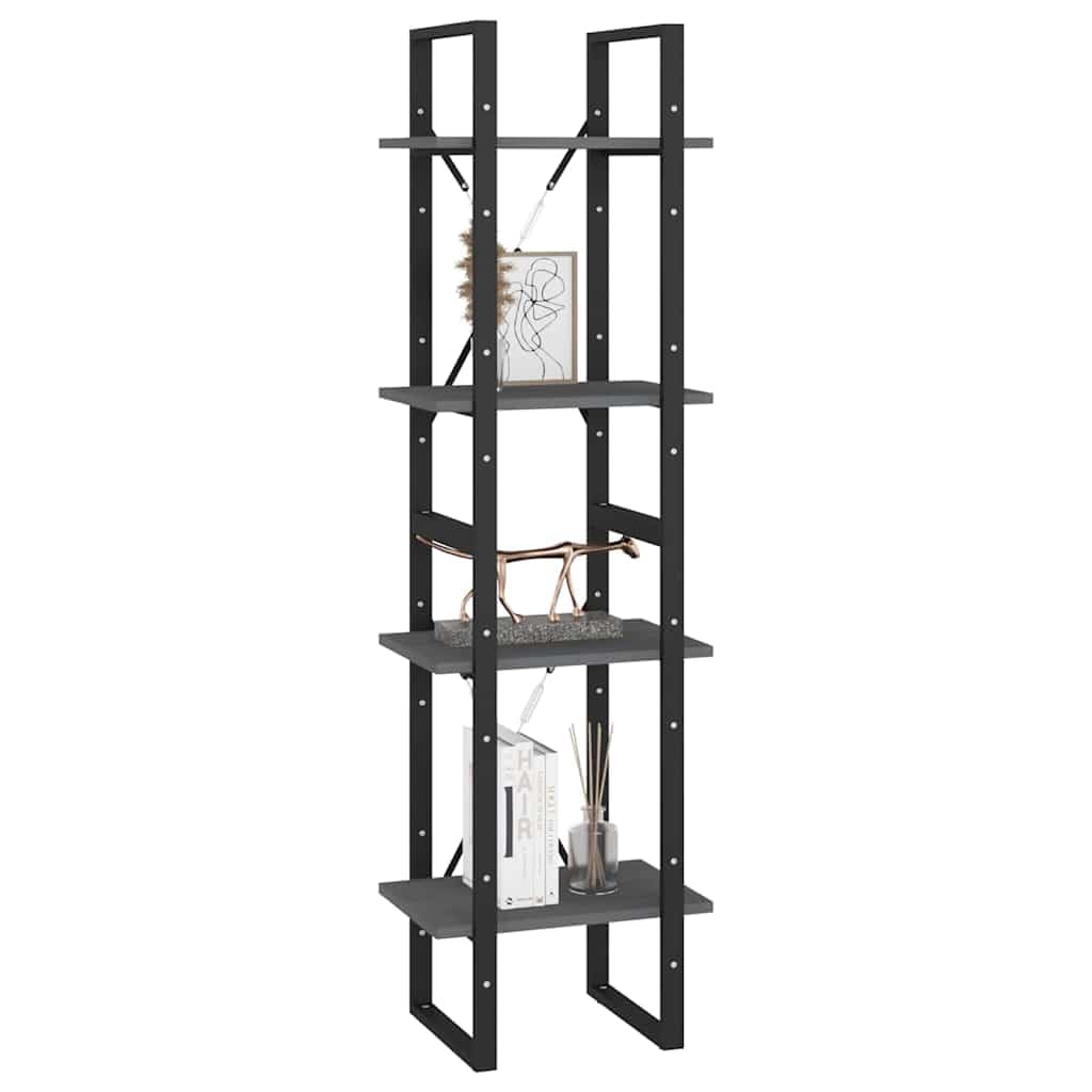 Libreria in legno massello di pino grigio, 40 x 30 x 140 cm