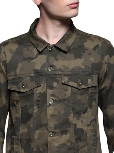 Image of Jack & Jones Men Spread Collar Camouflage Printed Cotton Casual Tailored Jacket