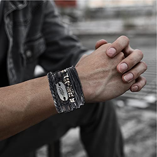 Jewdreamer 33Pcs Mens Black Leather Bracelets Set For Men Punk Gothic Bracelets Braided Stackable Cuff Bracelet Ethnic Tribal Handmade Wrap Wristband Bracelets Adjustable #TOP2