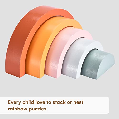 Wooden Rainbow Stacking Toy - Montessori Rainbow Nesting Puzzle - Building Block Stacker Game For Baby, Kids, And Toddler - Educational And Interactive Toys - Non-Toxic Sensory Learning Gift #TOP1