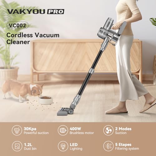 Vakyou Pro Cordless Vacuum Cleaner, 400W/30Kpa Cordless Vacuum With Led Display, 40Mins Runtime, 1.2 L Dustcup, Lightweight & Ultra-Quiet Stick Vacuum Cleaner For Carpet And Floor, Home, Pet Hair Cleaning thumb #1