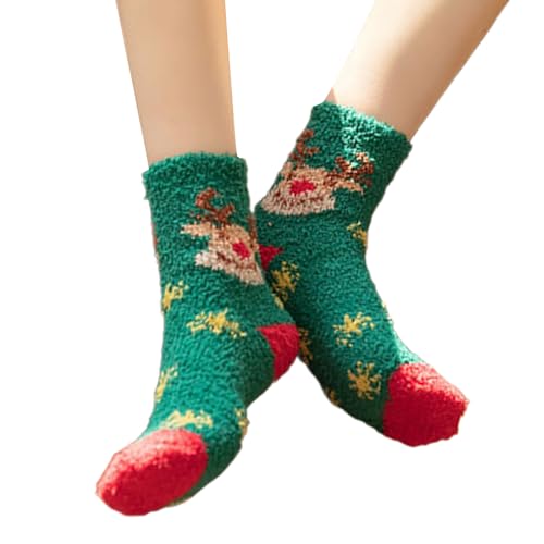 Festival Coral Fleece Navidad Slipper Calcetines Moda Mujeres En El Interior De Las Mujeres Con Patrón De Dibujos Animados Para Fiestas Fuzzy Slipper Calcetines, Deer, Talla única