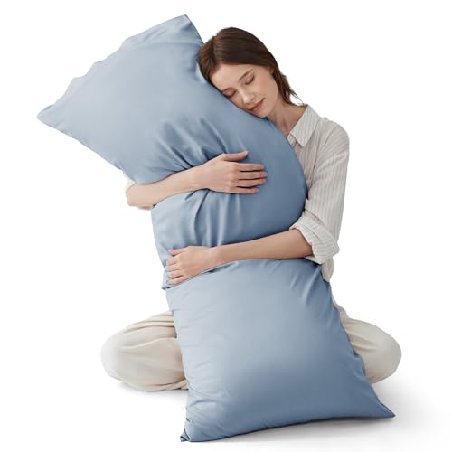 Bedsure Body Pillow Cover, Cooling Body Pillow Pillowcase for Hot Sleepers, Rayon Derived from Bamboo, Breathable & Silky Soft Long Pillow Case Cover with Envelope Closure, Grey Blue, 20x54 Inches