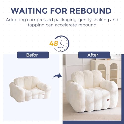 Image of MAXYOYO Bean Bag Chair, Cloud Shaped Bean Bag Sofa for Adults, Soft Stuffed Lazy Floor Sofa with Supportive Filling, Comfy Single Couch for Living Room, Bedroom, Apartment, Beige