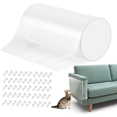 VavoPaw Katze Kratzschutz, 5m x 20cm Sofa Kratzschutzfolie Pads Möbelschoner Katze Möbelschutz Kratzpads mit 50 Nägel Klebefolien Krallenschutz für Möbel Couch Tür Wand Katzen Kratzabwehr, Transparent Cover