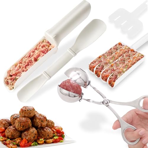 Elfzone Meatball Scoop Ball Maker - 3 Pcs Stainless Steel and PlasticNone-Stick Baller Tongs Meat Ball Maker Mold,Meatball Maker Tool for Kitchen Cooking