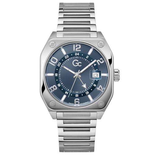 Gc Z16001G7MF Montre à quartz pour homme avec cadran analogique bleu et bracelet en métal argenté Multicolore 39 mm, multicolore, Bracelet