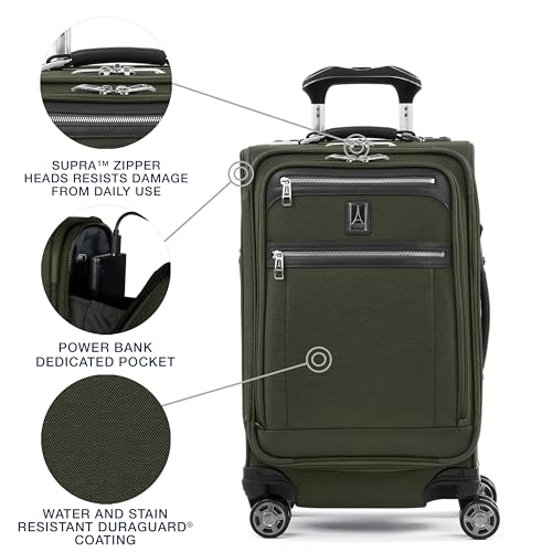 Image of Travelpro Platinum Elite Softside Expandable Carry on Luggage, 8 Wheel Spinner Suitcase, USB Port, Suiter, Men and Women, Pilot Green, Carry On 21-Inch