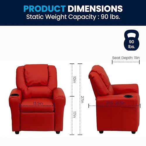 Image of Flash Furniture Vinyl Kids Recliner, Cup Holder, Red