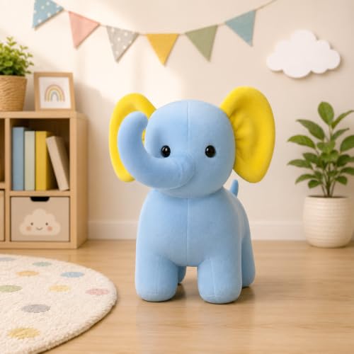 Image of Adorable Blue Elephant Plush Toy, Soft Stuffed Animal for Children, Toddlers and Adults
