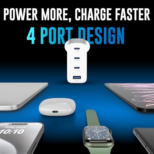 Image of URBN 100W GaN Fast Charger | Quad Port (3 Type-C + 1 Type-A) | QC & PD Compatible | Samsung Super Fast Charging 2.0 | 12-Layer Protection | Compact Travel Adapter for Laptop, iPhone, Samsung, MacBook