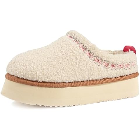 LazyStep Women's Fuzzy Platform House Slippers, Braid Mini Boots with Memory Foam, Slip-on Warm Fluffy Indoor Outdoor House Shoes(Beige, Size 7-8) Cover