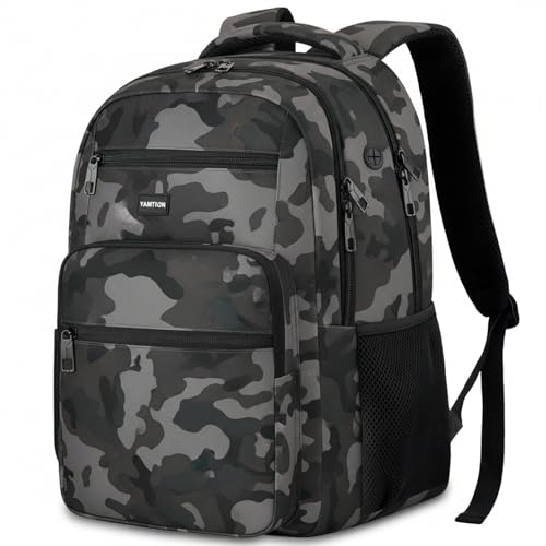 Image of YAMTION Laptop Backpack for Men, Black Backpack, School Backpack for Boys and Girls, Bookbag, Work Backpack (Black Camo, 17.3 inch)