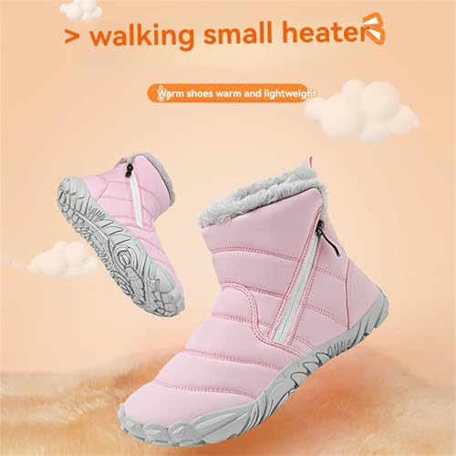 F𝘂r Lined Kids Barefoot Shoes, Unisex-Child Wide Toe Box Hiking Boots, Boys Girls Anti-Slip High Top Snow Boots2