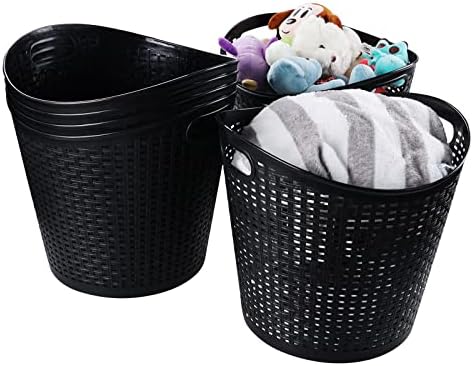Callyne Set of 6 Laundry Clothes Basket, Plastic Laundry Hamper, Black Large Storage Basket